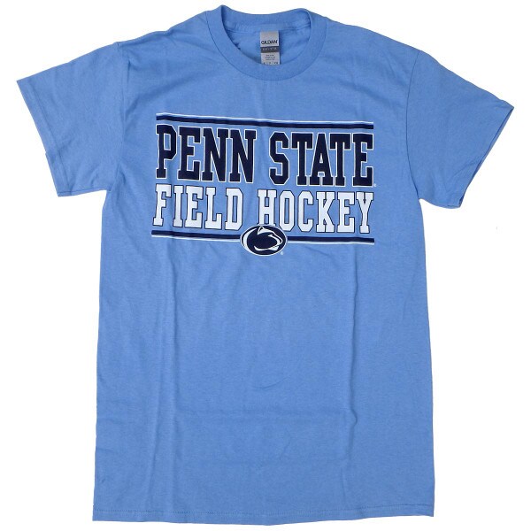 Carolina Blue short sleeve t-shirt with Penn State Field Hockey, stripes, and Athletic Logo